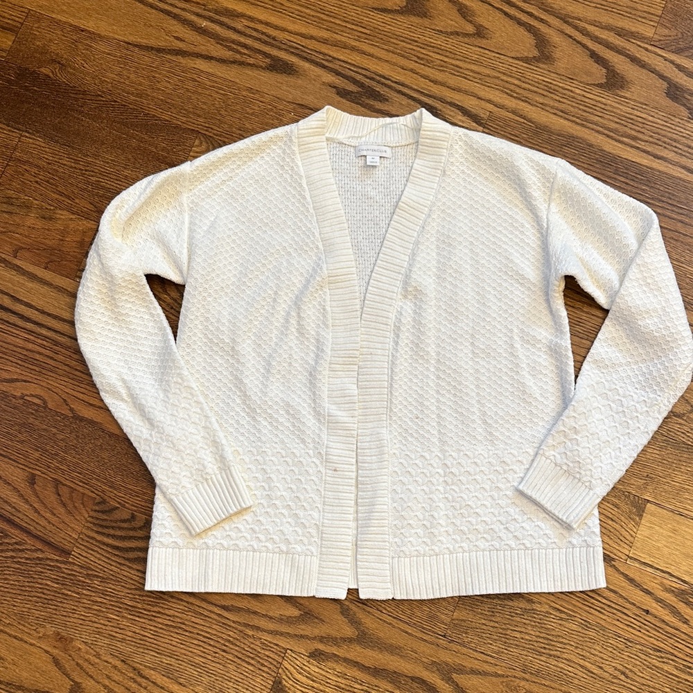 GUC Charter Club White Textured Open Cardigan; M
